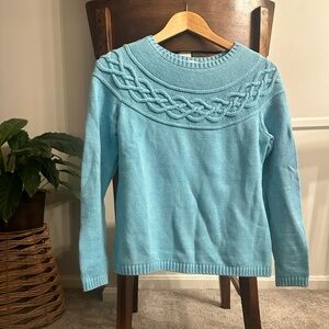 Talbots light blue teal 100% cotton sweater with textured detail.